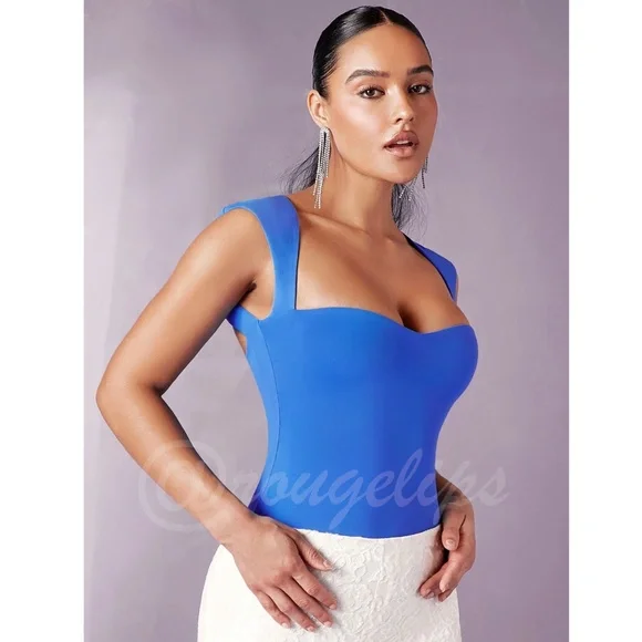 Blue Slim Fit Bodysuit Sweetheart Décolleté Neckline - Picture 4 of 8